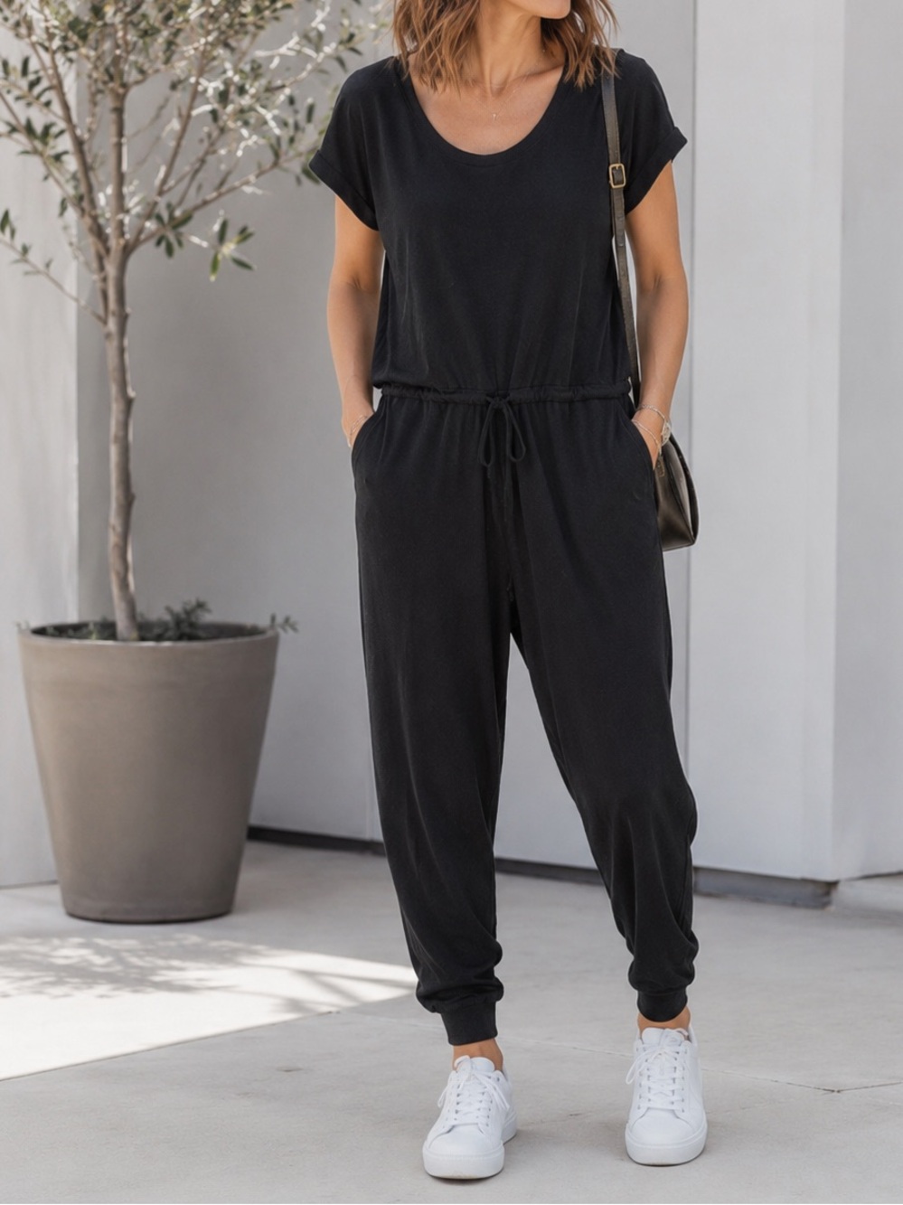 Madewell MWL Black Oversized Jogger Jumpsuit Size Small Drawstring Waist